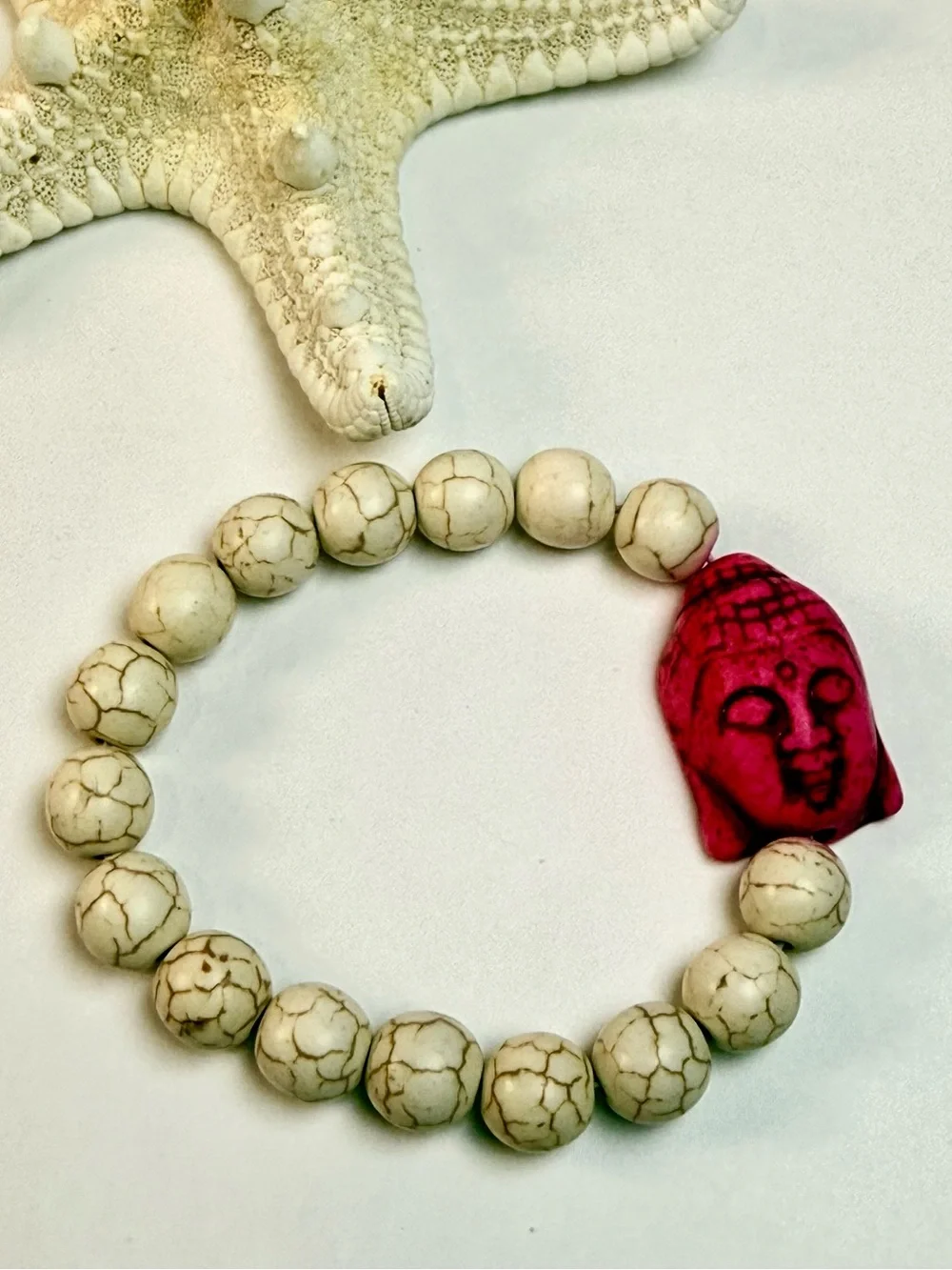 Pink Buddha Head Beaded Stretch Bracelet - Women's Accessory